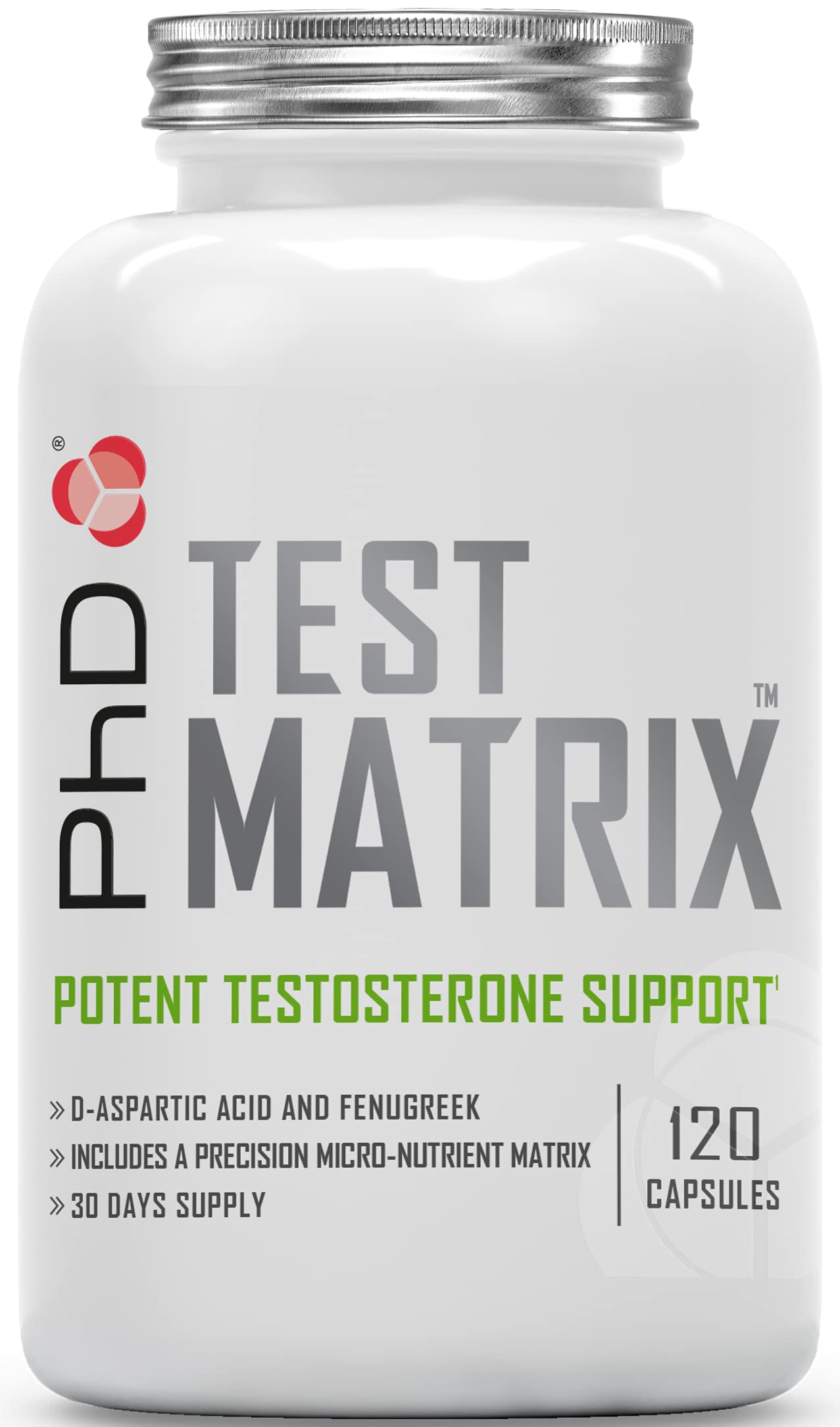 PhD Nutrition Test Matrix Potent Testosterone Support, Testosterone Booster Supplement, 120 Capsules (30 Day Supply)