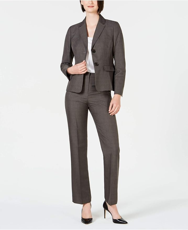 Le Suit Petite TwoButton Pantsuit Gray 2P Amazon.co.uk Clothing