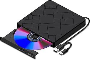 External CD DVD Drive for Laptop USB 3.0 & Type-C Portable CD DVD Player for CD ROM +/-RW Burner Reader Writer Optical Disc D