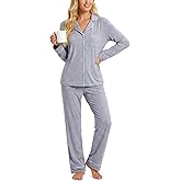 lulukaka Button Down Pajama Set for Women, 2-Piece Bamboo Rayon Long Sleeve Pjs, Loose Fit Loungewear Sleepwear