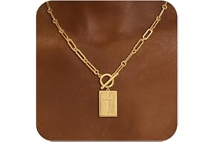 CHESKY Cross Necklace for Women Trendy, Dainty 14K Gold Plated Paperclip Charm Necklace for Womens Chunky Cross Pendant Necklace Gold Jewelry Religious Christian Gifts for Christians