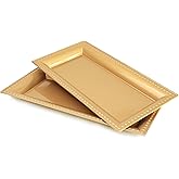 Leemxiiny 2 Pack Gold Bathroom Vanity Tray for Countertop with Beads, Small Plastic Toilet Tank Versatile Storage Organization Tray for Makeup, Perfume, Desk, Kitchen, Candles, 14"x7"x1", 36G
