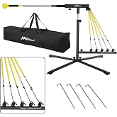 Baseball Swing Trainer with 5 Power Bands,Height Adjustable 31-47 inches | Baseball Hitting Trainer, Auto Reset Baseball Training Equipment Softball Swing Trainer with Metal Stakes &amp; Carry Bag