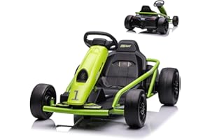 PALBY'S Ride on Go Kart for Kids, 24V 9Ah Battery Two 300W Motors, 8MPH Fast Drifting Circling Car, Electric Ride Toy Slow Start Function with Music, Horn,Max Load 155lbs, Racing Toy for Kids 8+ Years, Green