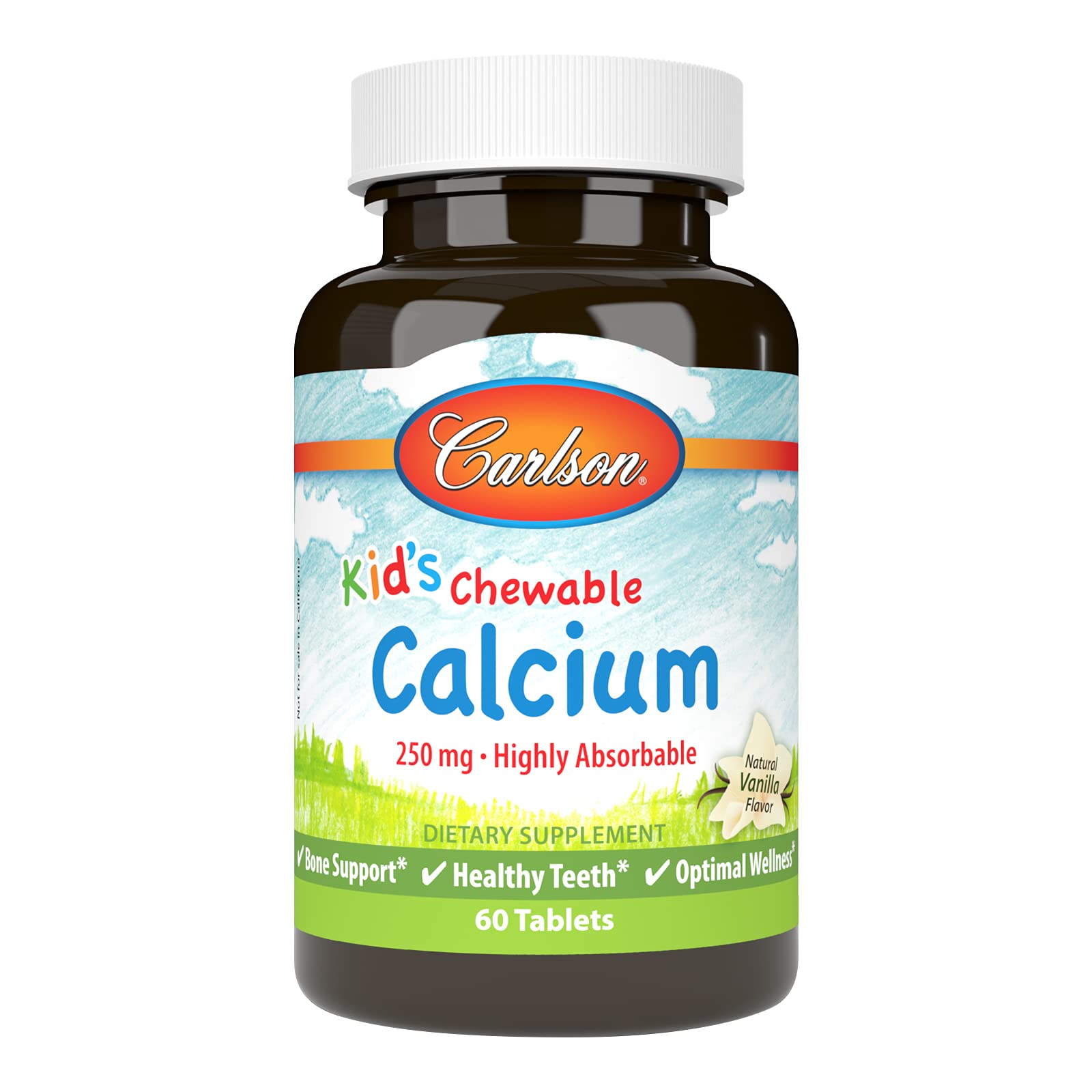 Carlson Labs Kid's Chewable Calcium, 250mg Natural Vanilla Tablets, 60-Count