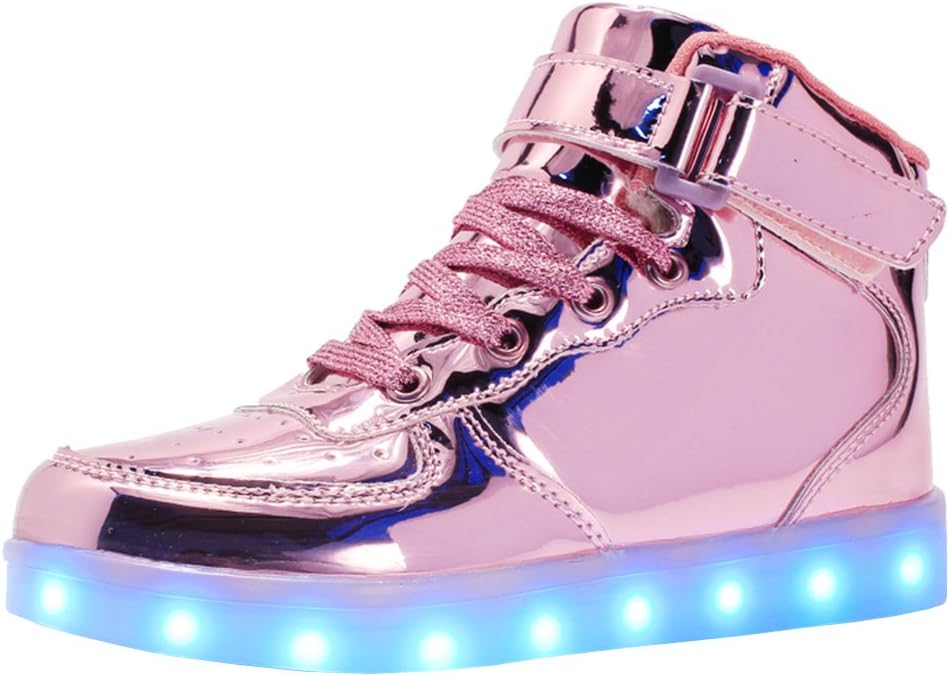 bevoker Kids LED Light Up Trainers High Top Hook and Loop Flashing Shoes for Boys Girls
