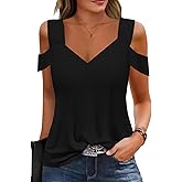 Soesdemo Womens Short Sleeve Tops Casual V Neck Cold Shoulder Comfy T Shirts Trendy Basic Tunics Tank Top