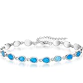 EVER FAITH Created Opal Bracelet for Women Synthetic Gemstone Blue October Birthstone Tennis Bracelets Adjustable Link Fashion Jewelry Gift