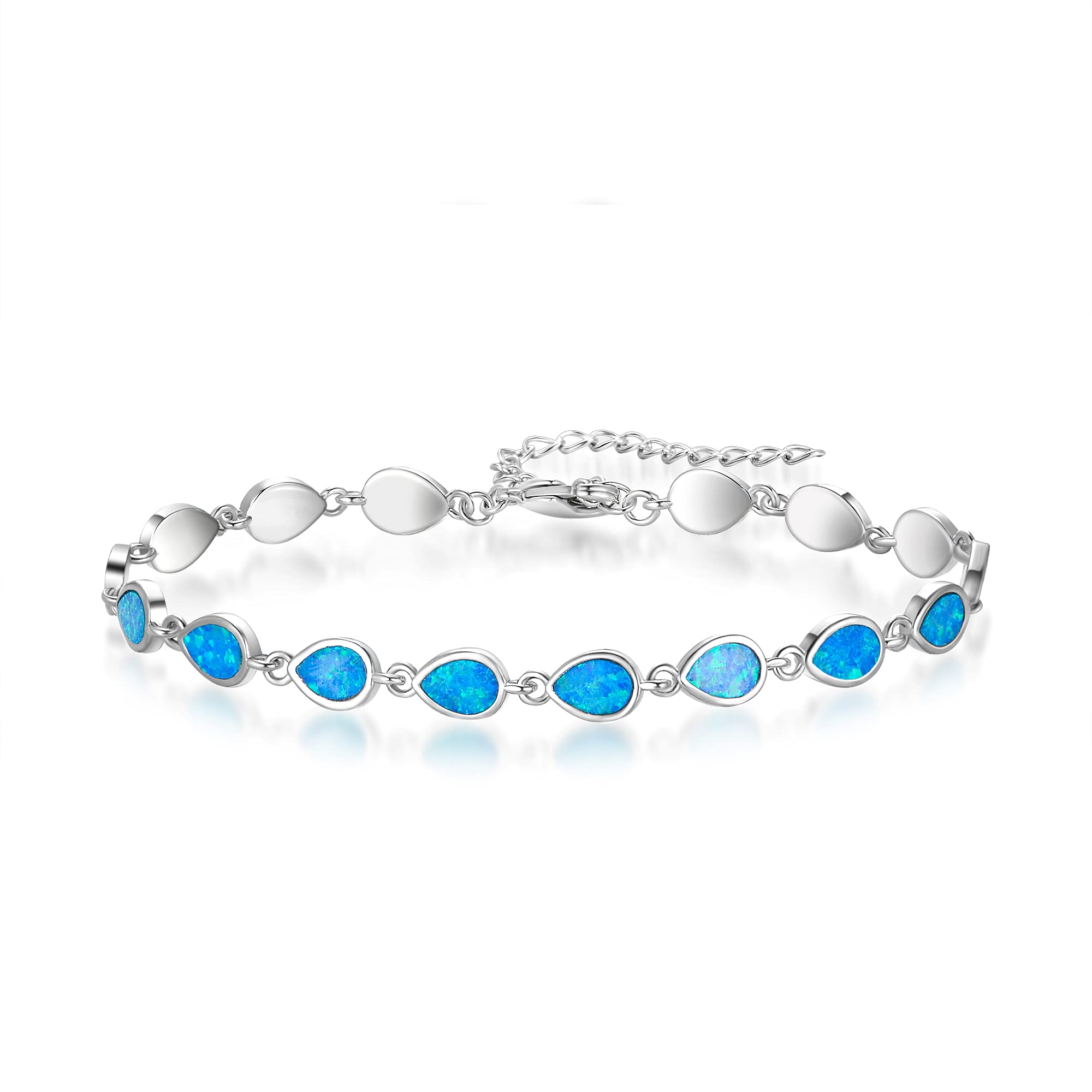 Ever Faith Blue Opal Bracelet for Women, Simple Classic Daily October Birthstone Opal Tennis Bracelets Jewellery Gifts 6.9-8.8"