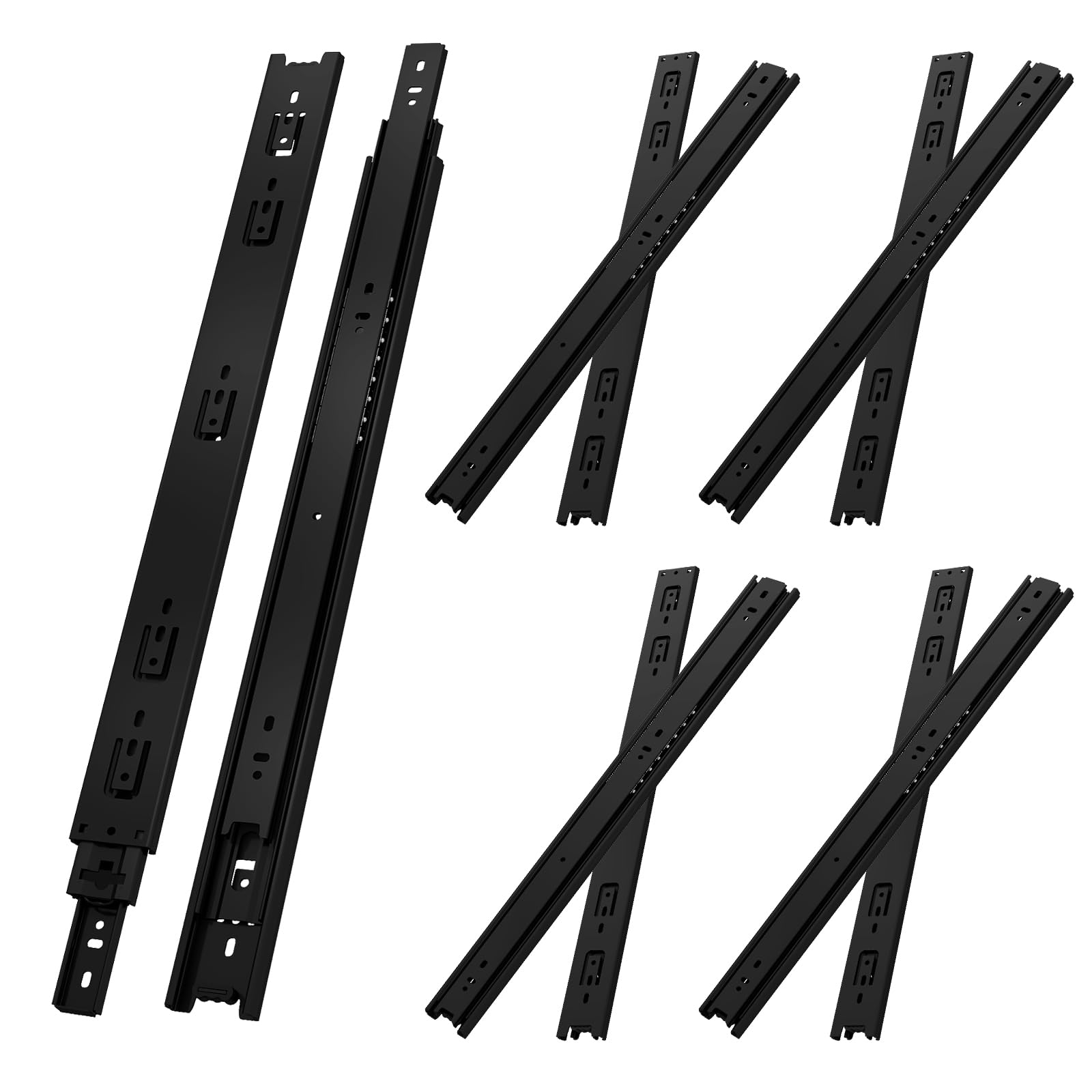 NECILO Black 550mm Residential Drawer Runner, 45kg Load Capacity Full Extension Ball Bearing, Replacement Slides for Kitchen, Home, Office Drawers, Side Mount, 5 Pairs(10 Packs)