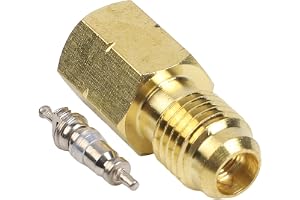 Brass R32 Left-Handed Thread Adapter, 1/4 SAE Female to 1/4 Male for R454B Canisters, Knurled Grip HVAC Tool for Mini Split AC Service and Pressure Gauge Connection