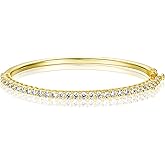 Gemsme Circle Cubic Zirconia Bangle,18K Yellow Gold Plated 3mm Cubic Zirconia Bracelet Bangle for Women