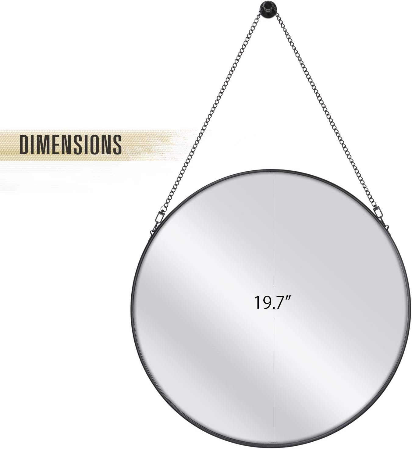 SIMMER STONE Round Wall Mirror, Metal Framed Mirror with Hanging Chain, Decorative Mirror for Bedroom, Living Room and Bathroom, Size 20", Black: Home & Kitchen