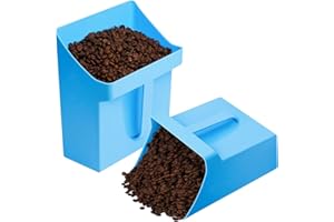 Relaxweex 2 Pcs Large Feed Scoop 128 oz Plastic Utility Grain Scoop Ice Seed Enclosed Bucket Shovel with Side Handle for Horse Bird Chicken Livestock Animal Dry Food Restaurant Kitchen(Blue)