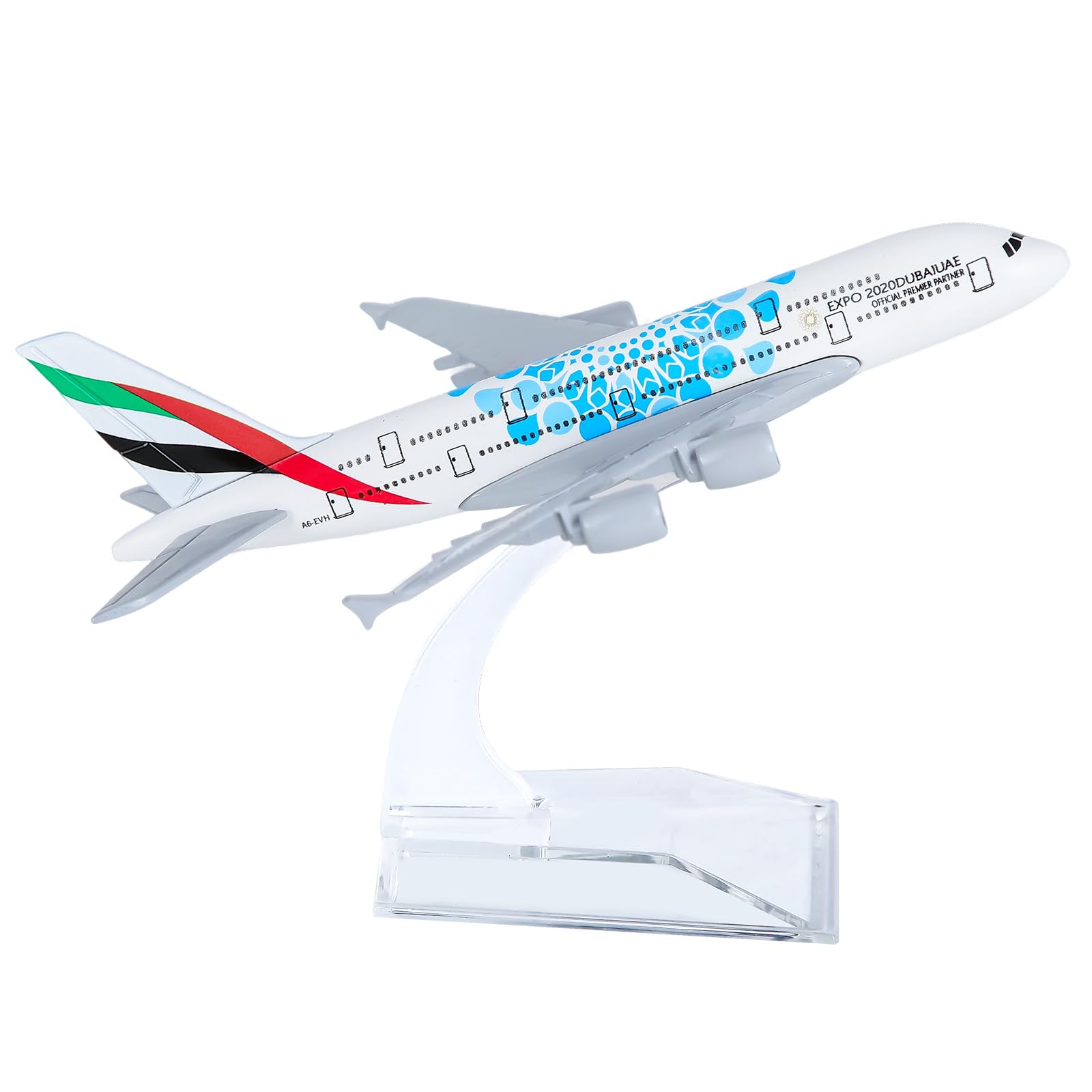 Nhemeylp Model Plane, A380 Airplane Model 1:400 Diecast Airway Planes, Metal Alloy Aircraft with Stand for Collection and Display Aviation Enthusiast Gift (EXPO 2020 Dubai Ver.)