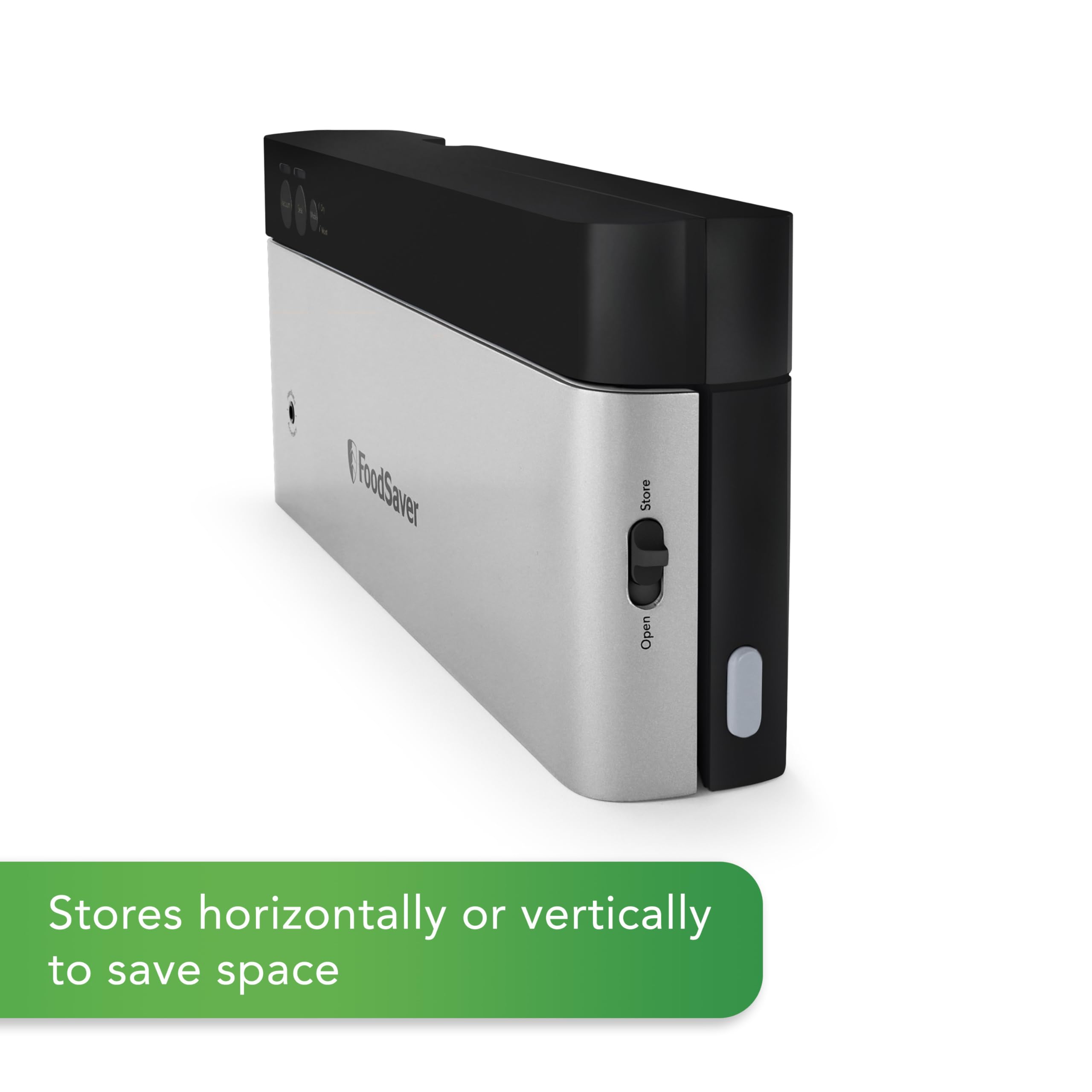 FoodSaver PowerVac Compact Vacuum Sealing Machine Stainless Steel & Black Vertical Storage VS0150 | Preserves freshness reduces bag waste for both dry and wet food