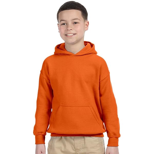 Sweat à Capuche Gildan Homme – Couleur Héliconia (orange Haute Visibilité), Poche Kangourou – Taille L