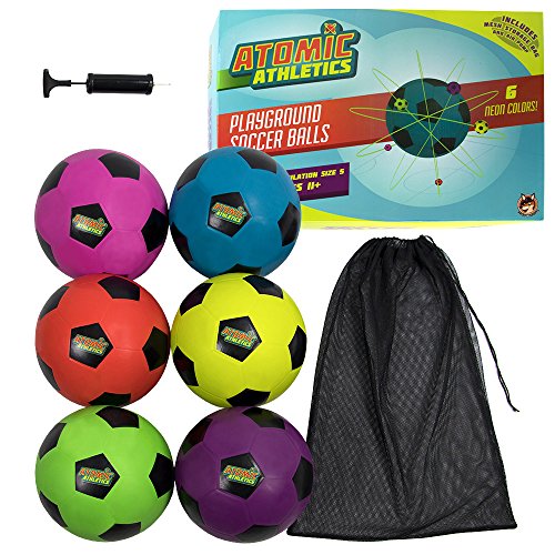Atomic Athletics 6Pack Neon Rubber Playground Soccer Balls Bulk Set
