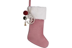 Pxniy Personalized Gold Wooden Initial Christmas Stocking, 19.5 inches Velvet Christmas Stocking with pom poms,Christmas Decorations for Xmas Fireplace Holiday Party(Pink F)