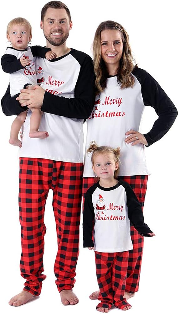 Baywell Adulte Enfants Mere Pere Famille Assortie Ensemble De Pyjama De Noel Vetement De Nuit Bebe Noel Pyjama A Manches Longues Top Und Rouge Plaid Pantalons Femme Hommes Sleepwear Nightwear Homewear Ensembles