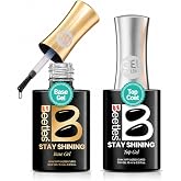 Beetles Gel Base and Top Coat Set 2Pcs 15ml, Stay Shining No Wipe Top Coat Gel Nail Polish &amp; Strong Adhesion Base Coat Long Lasting High Gloss UV Lamp Needed Nail Art Design Manicure Gifts for Women