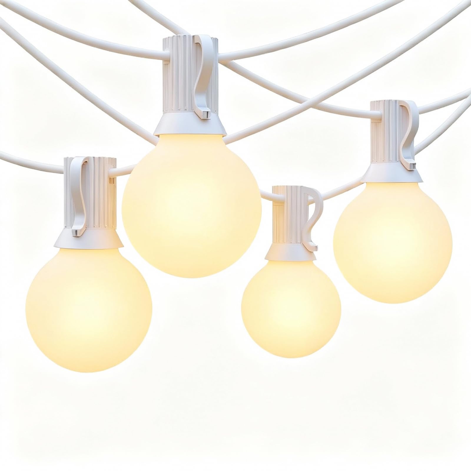 Photo 1 of 25Ft Outdoor White Frosted String Lights with 27 G40 Frosted Bulbs,E12 Socket base,Waterproof Connectable Hanging Lights for Backyard Wedding Porch Bistro Party Valentine's Day Decor,White Wire