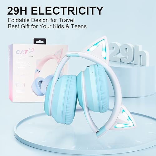 QearFun Cat Ear Kids Bluetooth Headphones for Girls for School