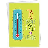 NobleWorks - 70th Birthday Card Funny - 70 Year Old Humor Notecard, Milestone Birthdays Celebration - In Celsius 70 C9350MBG