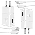 Adaptive Fast Android Charging Wall Charger with 5Ft Micro USB Cable for Samsung Galaxy S7/S7 E/S6/S6 E/S5/Note5/4 /S4/S3/S2/J7 J7V J5 J3 J3V J2, LG G2 G3, Moto E4 E5, Tablet (2 Pack, White)
