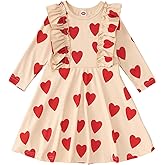 IZYJOY Little Girls Valentines Dress Toddler Baby Girls Ribbed Love Heart Ruffle Dresses Long Sleeve Spring Outfit