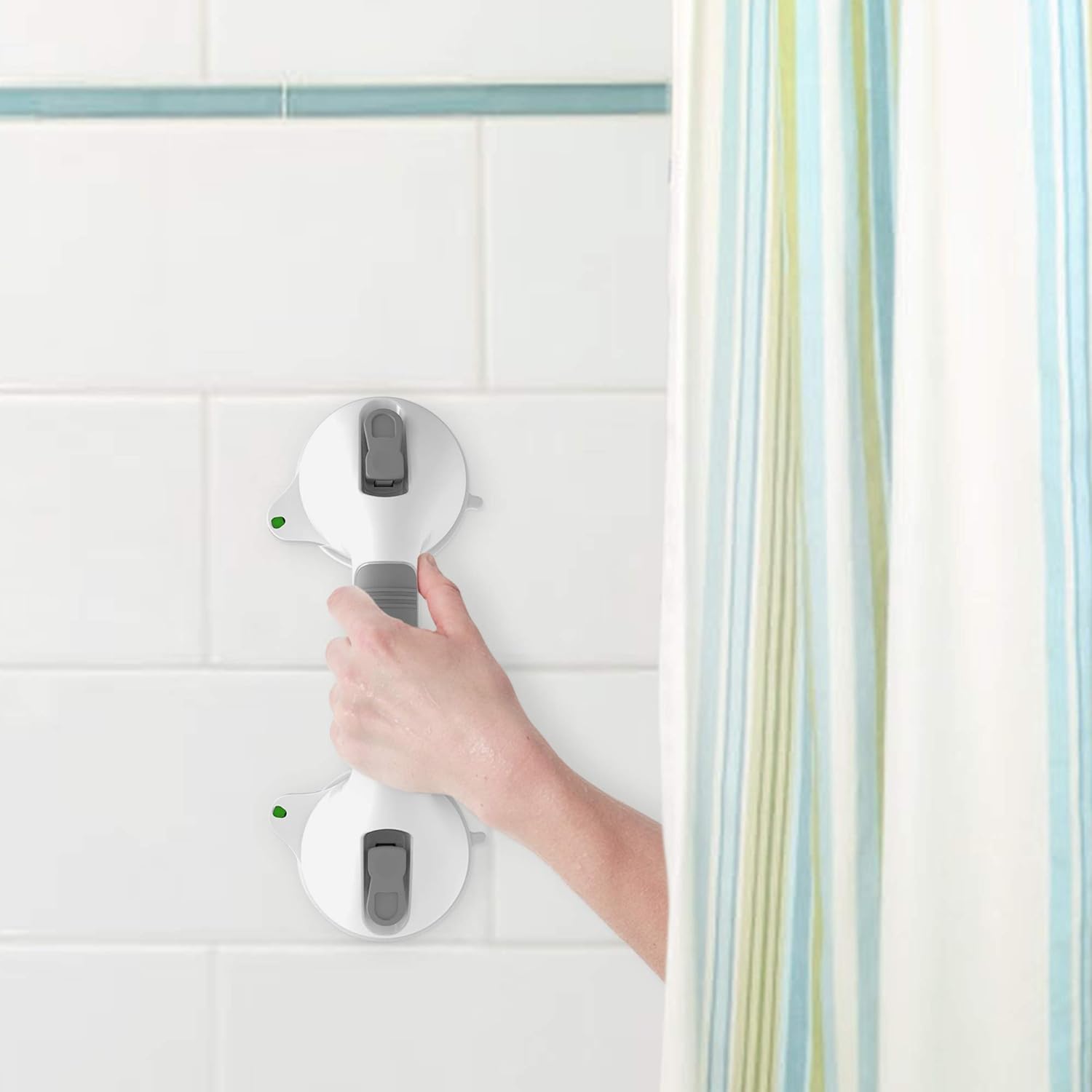 AmeriLuck Suction Bath Grab Bar 12" with Indicators, Bathroom Shower Handle (White, 2 Pack): Home & Kitchen