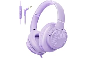 Botesty Sound Headphones Wired with Microphone, Over Ear Foldable 3.5mm Plug in Headphones with 4.9ft Tangle-Free Nylon Cord for Tablet, Laptop, MP3/4, School, Airplane Travel (Purple)