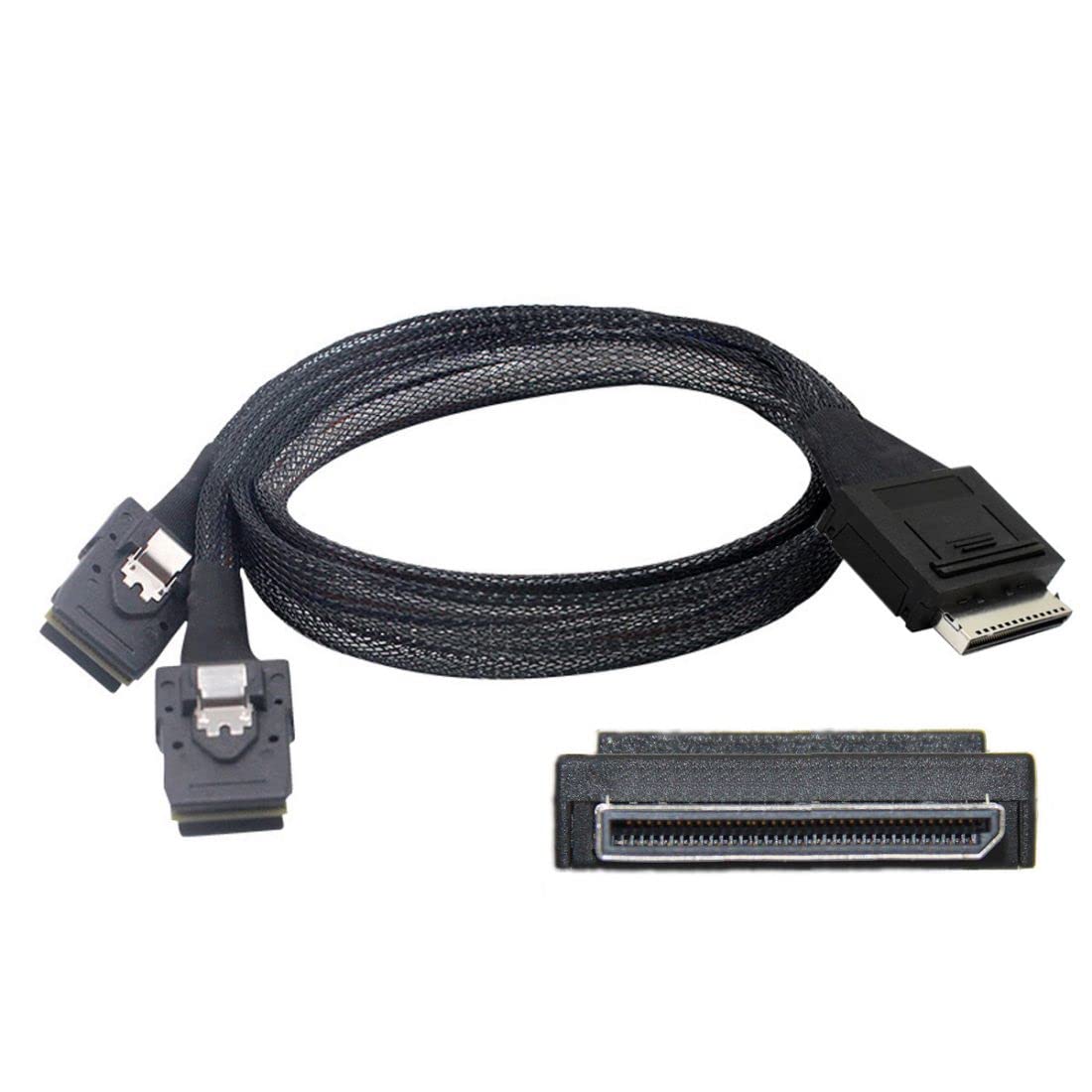 CY SFF-8611 to SFF-8087 Cable, OCuLink PCIe PCI-Express SFF-8611 8X 8-Lane to 2 SFF-8087 4X SSD Data Active Cable 50 cm