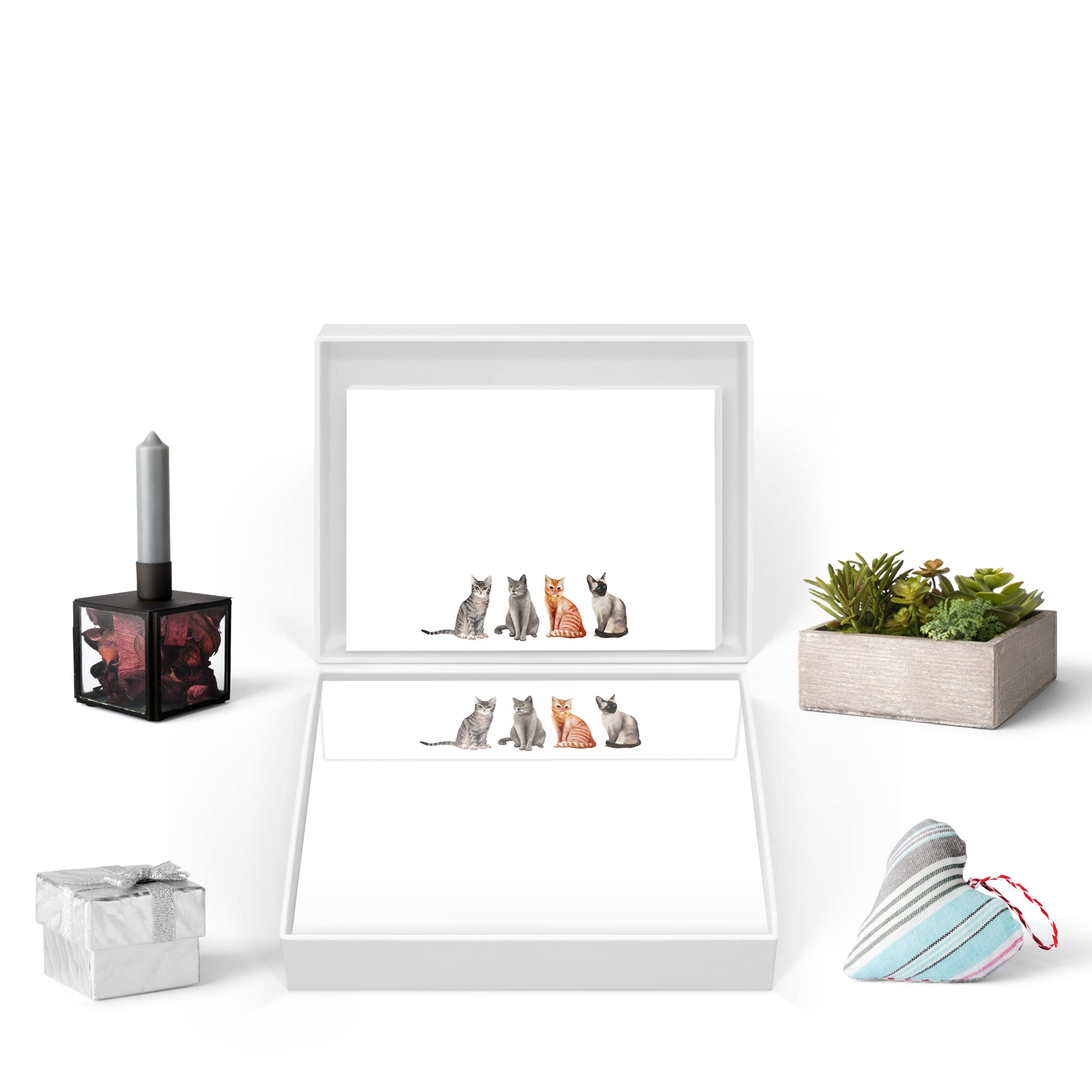 Me Loovely Four Cats Flat Notecard and Envelopes Set A6 Size All Occasion Cards Animal Greeting Card Stationery Supplies | Christmas Gifts (Pack of 40)