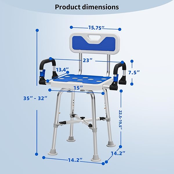 DRSUPPOR SHOWER CHAIR WITH ARMS AND BACK FOR SENIORS ELDERLY HANDICAP DISABLED OR BARIATRIC ADULTS HEAVY DUTY 500 LBS ADJUSTABLE STOOL BENCH SEAT FOR INSIDE SHOWER STALL,WHITE