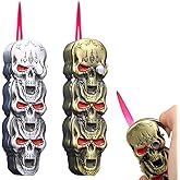 YEXPBDJ 2 Pack Golden and Silver Skull Windproof Butane Jet Torch Lighter,Funny Cool Lighters,Adjustable Jet Flame Torch,Refillable,Grill BBQ Candle Camping(Without Gas)