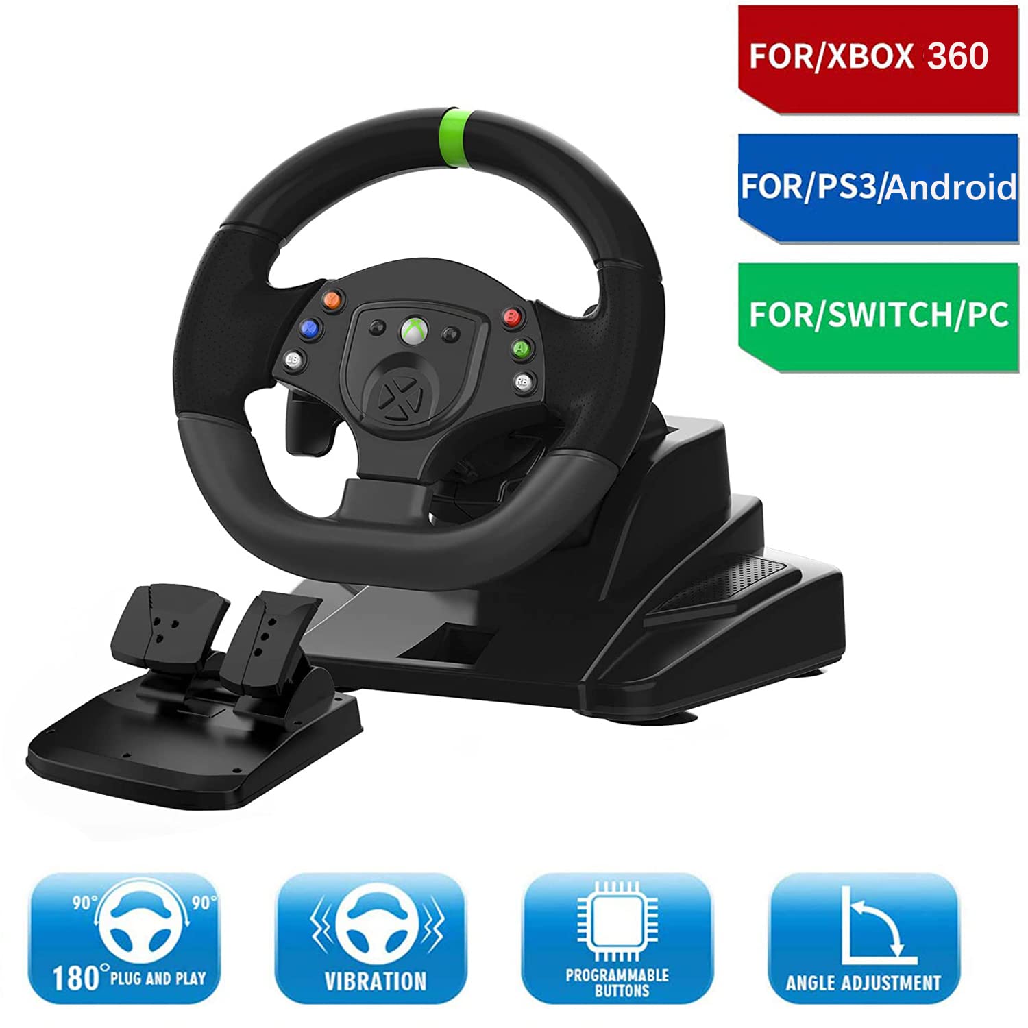 DOYO Gaming Steering Racing Wheel for Xbox 360, Volante para PC, 180 Degree Driving Wheels with pedals and Shifter for XBOX 360 / PS3 / PC/Switch/Android