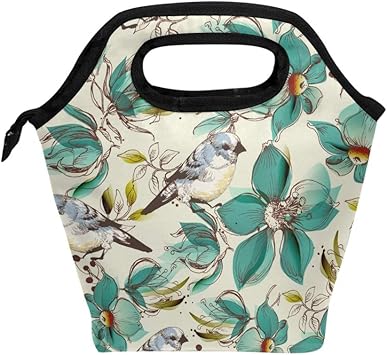 Amazon ランチバッグ 弁当バッグ お弁当 お弁当箱 鳥と花柄 緑 保冷保温 保温弁当 大容量 手提げ 通勤 通学 旅人 クーラーボックス