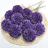 Artificial Flowers Chrysanthemum Ball Flowers Bouquet 10pcs Present for Important People Glorious Moral for Home Office Coffee House Party and Wedding (Purple)