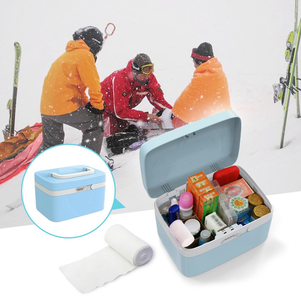 First Aid Case Medicine Storage Drug Pill Container Box Plastic Bin Hand Carry ABS 10L,Cyan