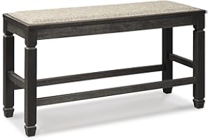 Signature Design by Ashley Tyler Creek Urban Farmhouse Counter Height Upholstered Dining Bench, Almost Black
