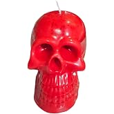 Human Skull Candle - Gothic Soy Wax Unscented 10oz Pillar | Skeleton Head Figurine for Spooky Room Aesthetic, Heavy Metal Decor, Halloween | 7hr Burn - Red 1ct
