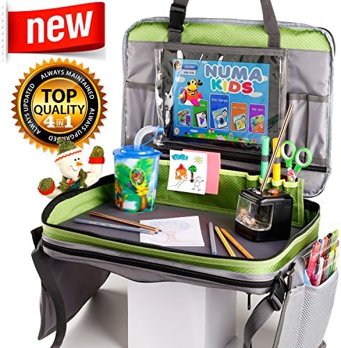 TOP 4 in 1 Kids Travel Tray - Toddler Travel Tray - Detachable Hanging Tablet Holder And Stable Travel Tray Table With Storage Organizer- Zips Easily Into A Kids Carry Bag by NumaKids