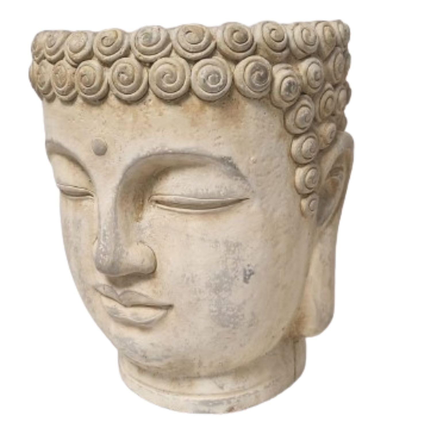 Divas World - Buddha Head Plant Pot - Serene Decorative Indoor-Outdoor Planter - Ceramic Material - Garden Ornament Buddhist - Zen Garden Pots, Sandstone Finish - (21.6 x 18.4 x 17.6) (Large)