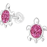 925 Sterling Silver Children's Crystal Turtle Stud Earrings
