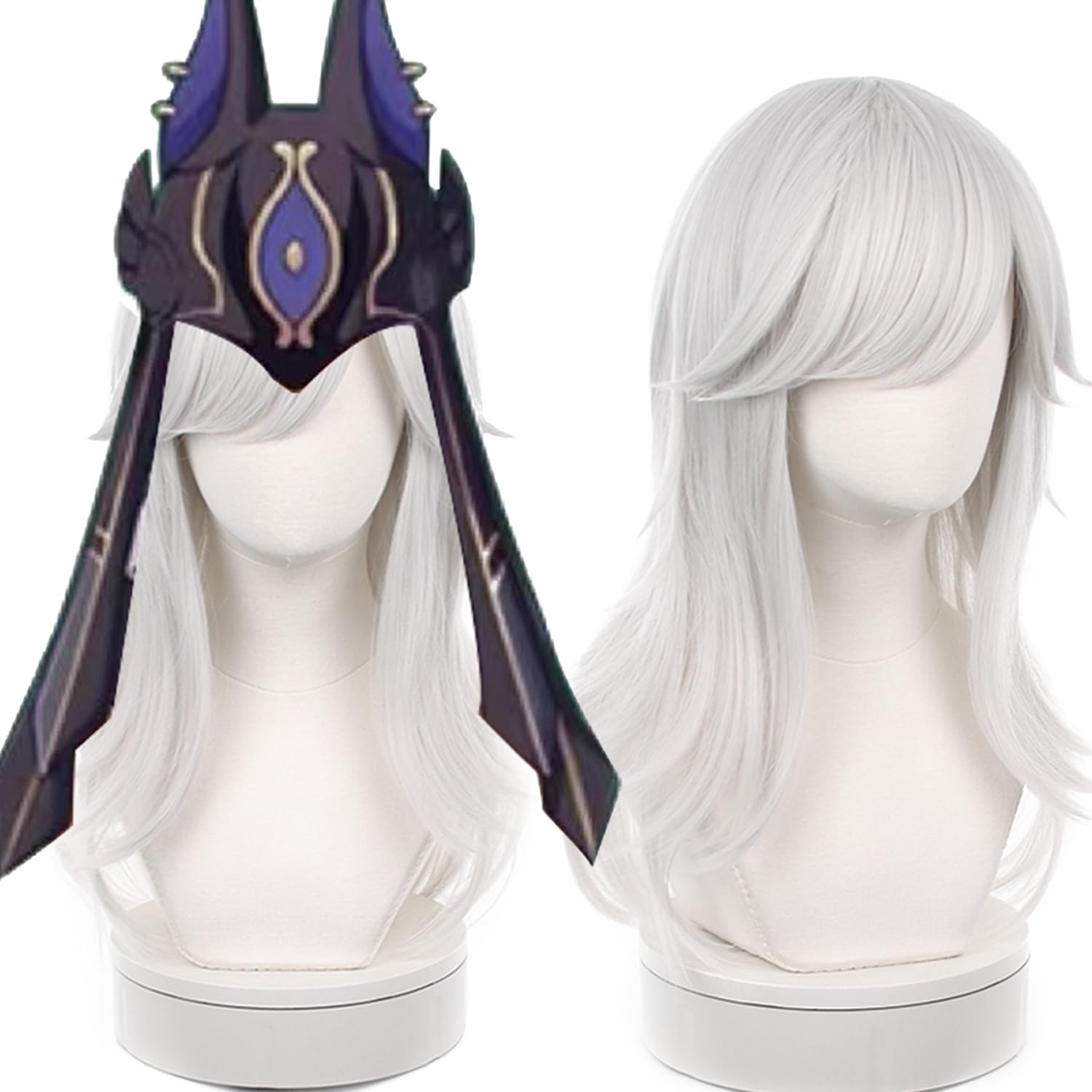 Silver White Medium Cosplay Wig Heat Resistan Synthetic Hairs for Unisex Adult Halloween Comic Con Cos Anime Party Replacement Wigs โ image 1