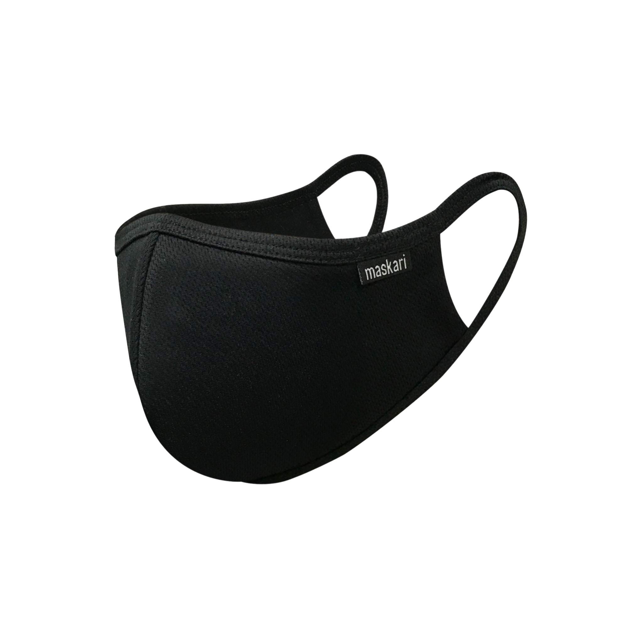 Maskari Black Reusable Face Mask | Face Masks Washable UK | 3 Layer Mens Face Mask | HeiQ Viroblock | Breathable Face Mask | Sporty | Advanced 1 Pack, Large — image 1