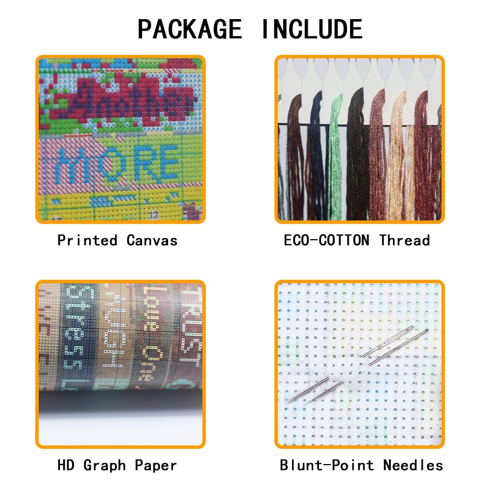 Ghost Stamped Cross Stitch Kits for Beginner, Halloween Needlepoint Counted Cross Stitch Embroidery Kits for Adults, 11CT Daisy Flowers Dimensions Counted Cross-Stitch Patterns Arts Craft Kits