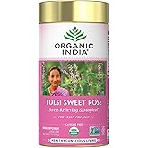 ORGANIC INDIA Tulsi Sweet Rose Herbal Tea - Holy Basil Leaf, African Basil, Chamomilie, Lemon Myrtle, Stress Relieving, Immune Support, USDA Certified Organic, Caffeine-Free - 3.5 oz Canister
