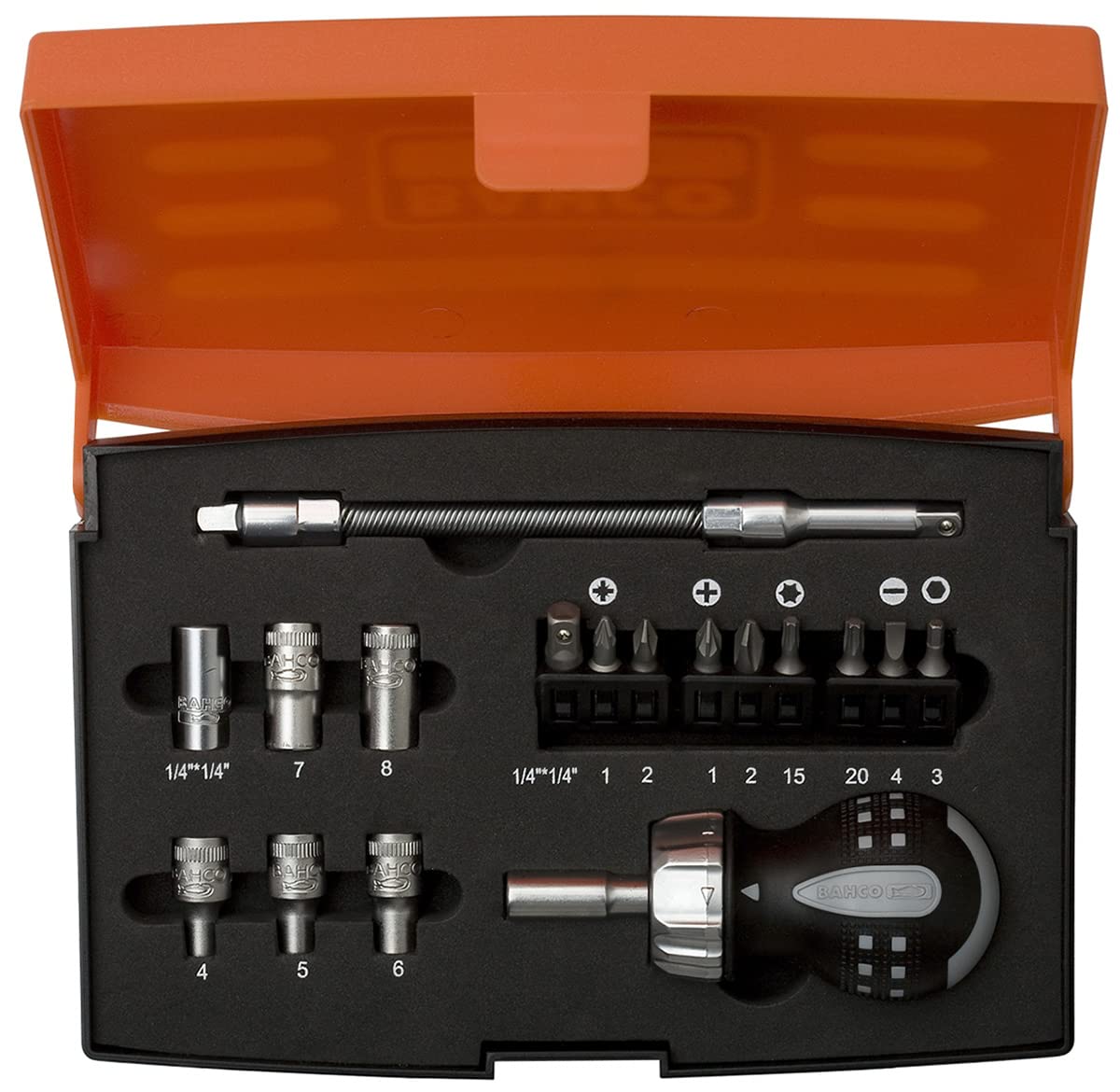 Bahco 808050S-22 Stubby Ratchet Screwdriver Set, 22 Pieces